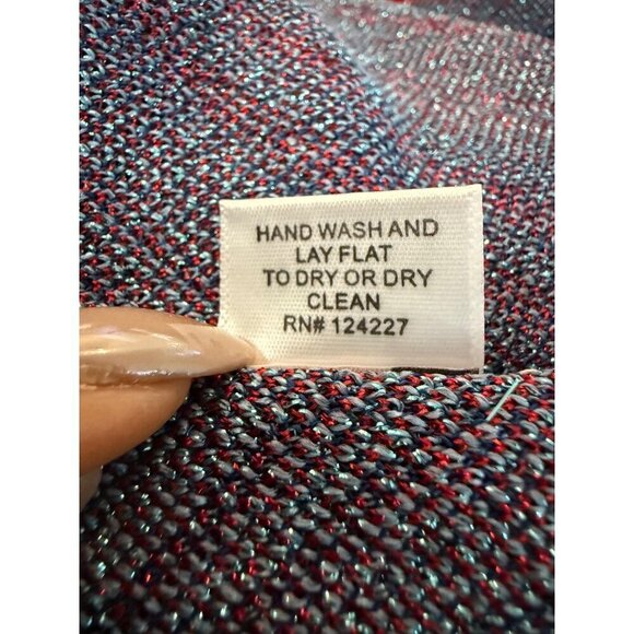 MISA LOS ANGELES DRESS Knit‎ Halter Midi Red & Blue Metallic Sz L - Picture 11 of 13